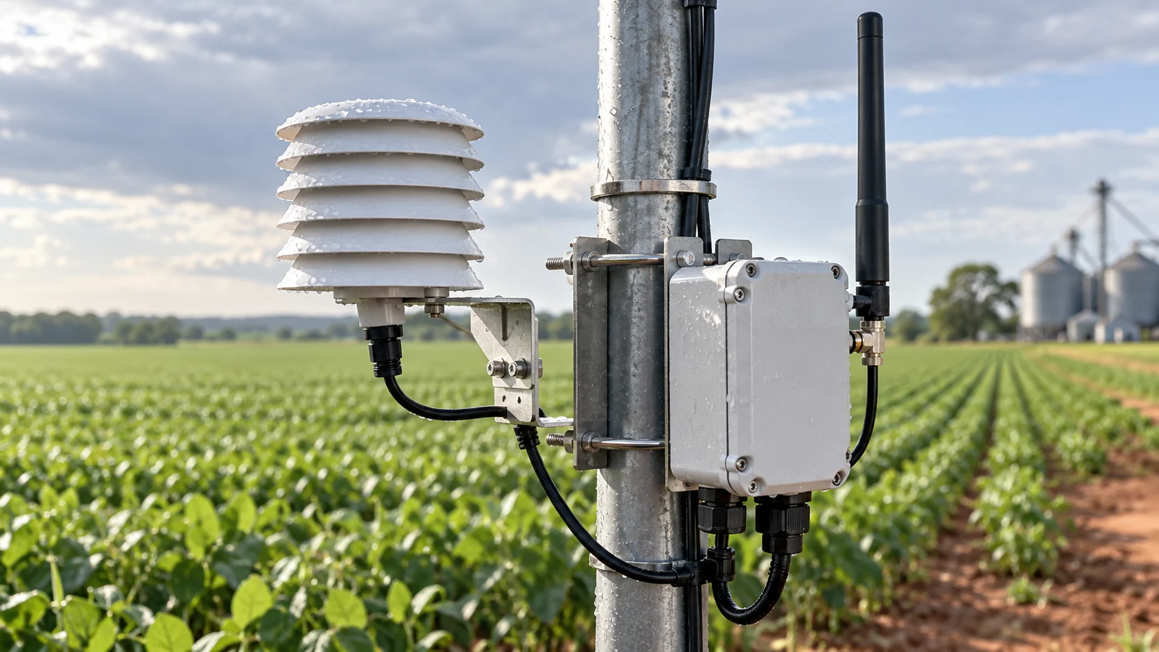 Sensor e comunicação de dados em ambiente agrícola — imagem ilustrativa